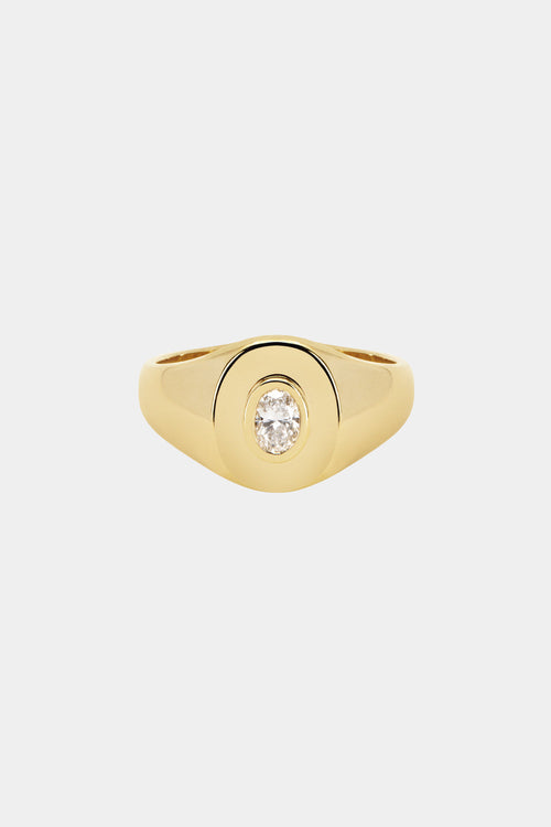Oval Diamond Signet Ring | Yellow Gold