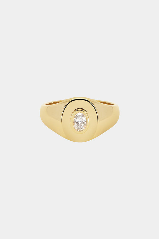 Oval Diamond Signet Ring | Yellow Gold