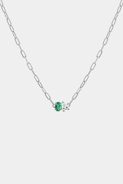 Pear Diamond and Oval Emerald Toi Et Moi Necklace | White Gold