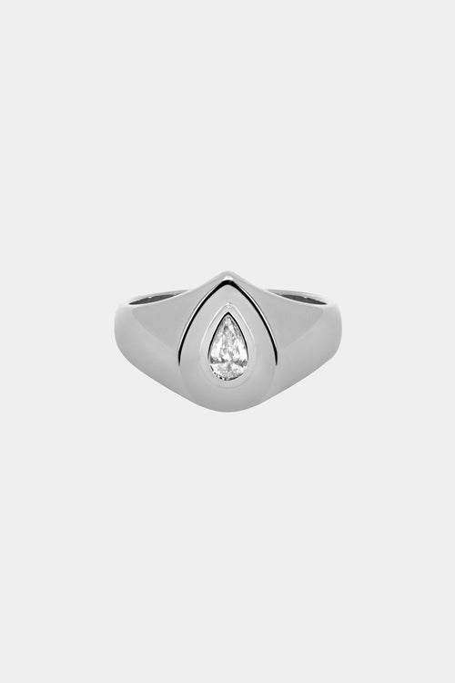Pear Diamond Signet Ring | White Gold