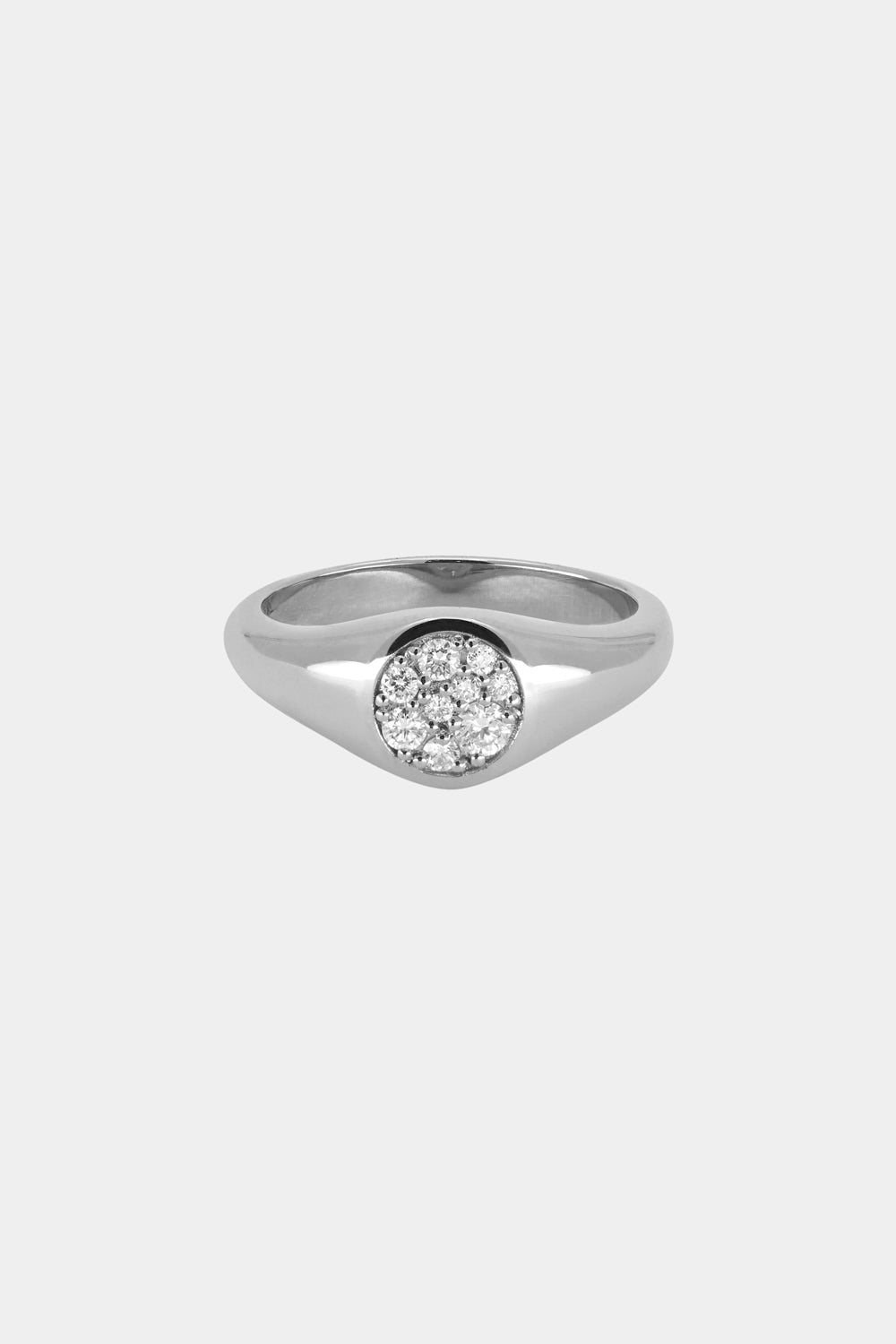 Round Pavé Diamond Signet Ring | 18K White Gold