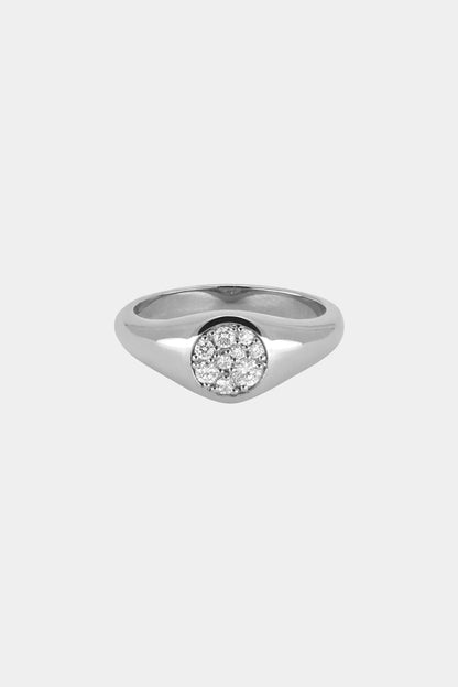 Round Pavé Diamond Signet Ring | 18K White Gold