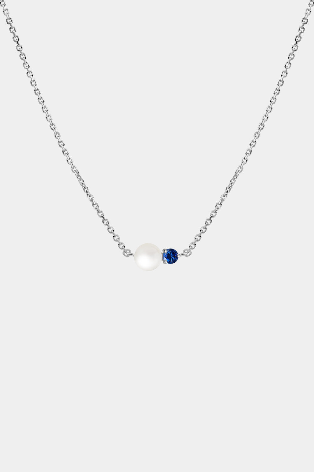 Sapphire Pearl Duo Necklace | 9K White Gold