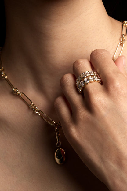 Oval Bezel Diamond Half Band | Gold