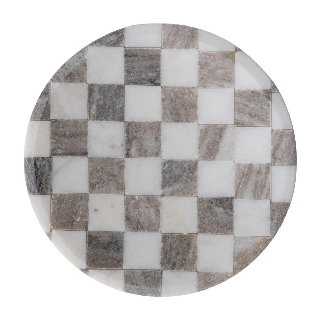 8" Marble Buff Checkered Serving Tray