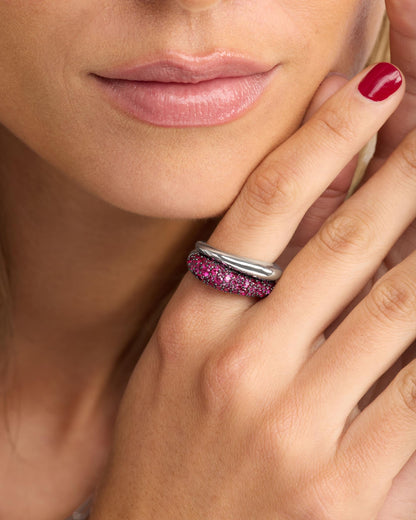 Norah Pavé Double Ring - Silver|Ruby