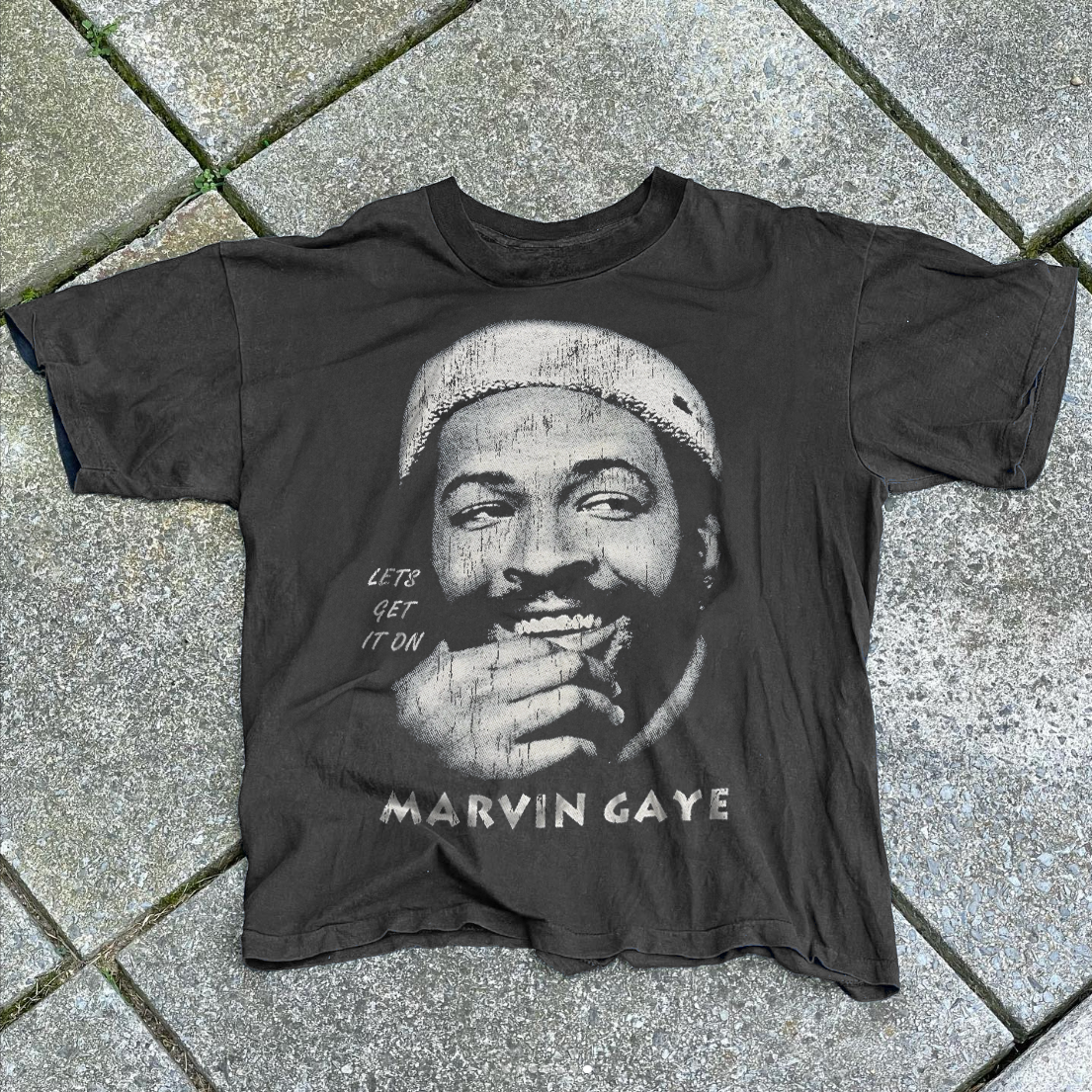 Marvin Gaye Lets Get It On 80-90 Vintage Washed Black T-Shirt