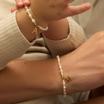 Gold Children's Pearl Initial Letter Bracelet