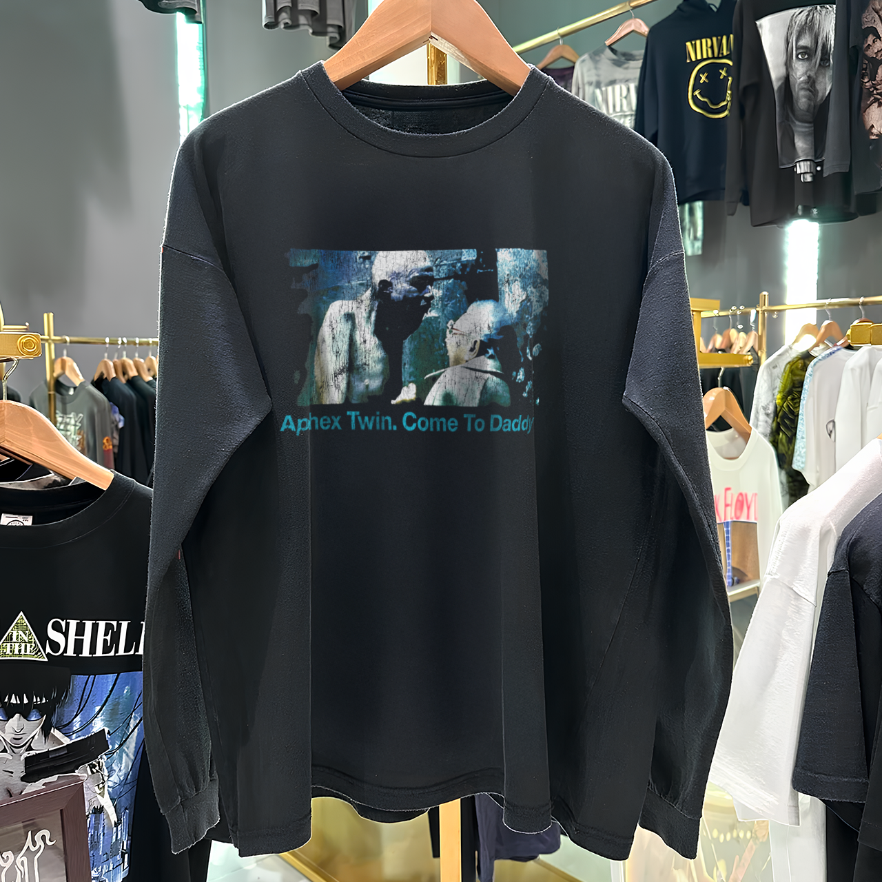 Aphex Twin. Come To Daddy Longsleeve Vintage Washed Black T-Shirt