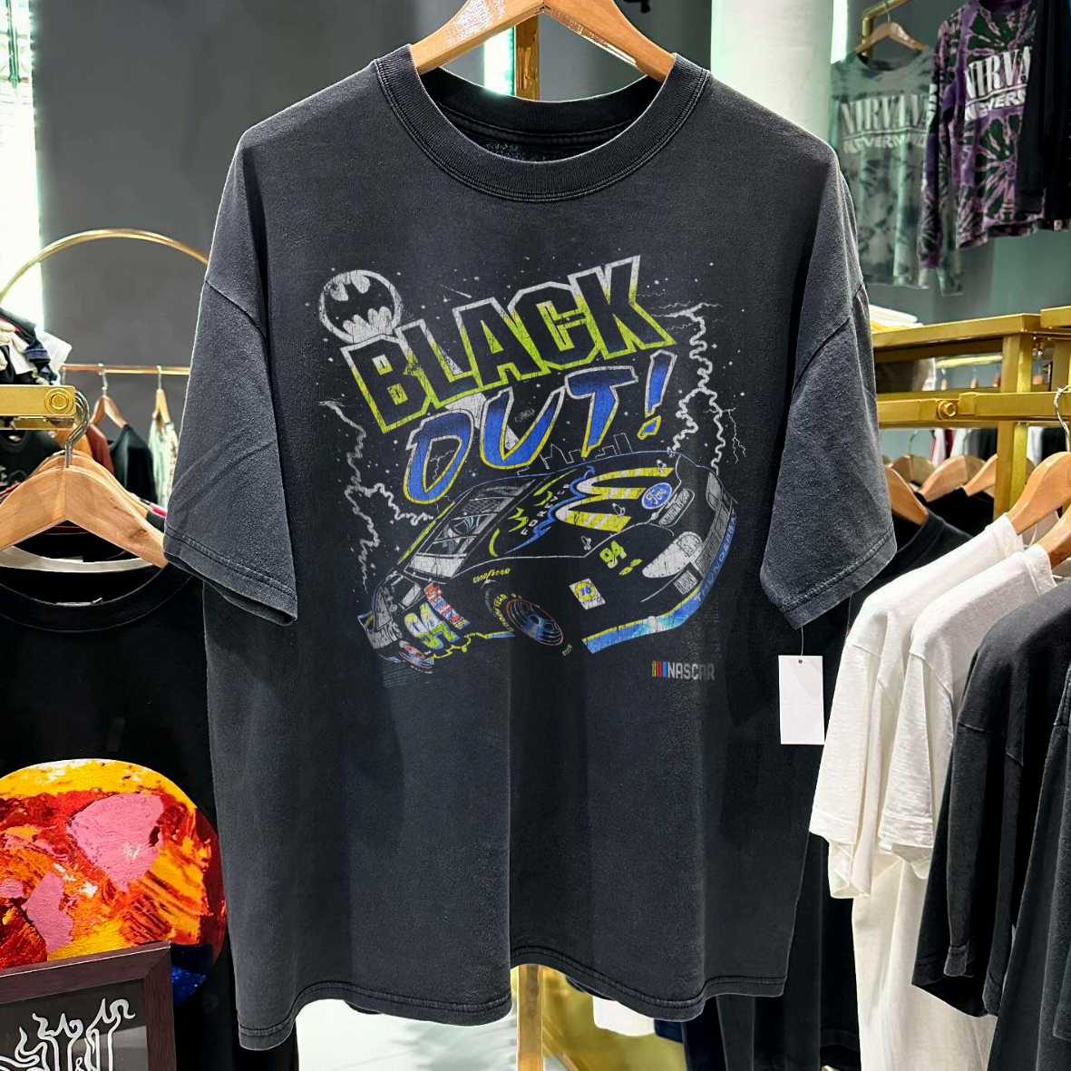 Nascar Black Out - Thunderbat Vintage Washed Black T-Shirt