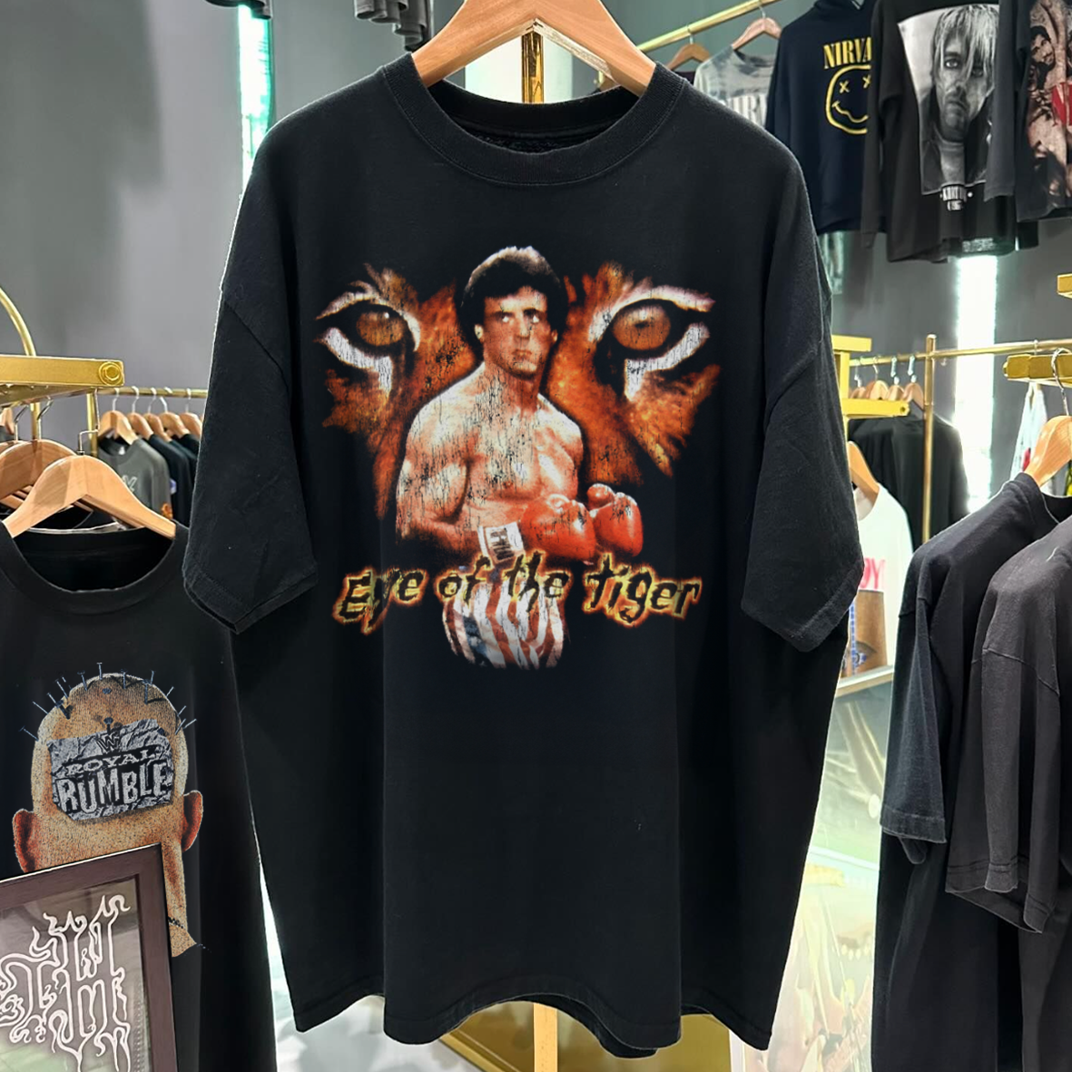 Eye Of The Tiger *Rocky 3 Promo* 80's Rare Vintage Washed Black T-Shirt