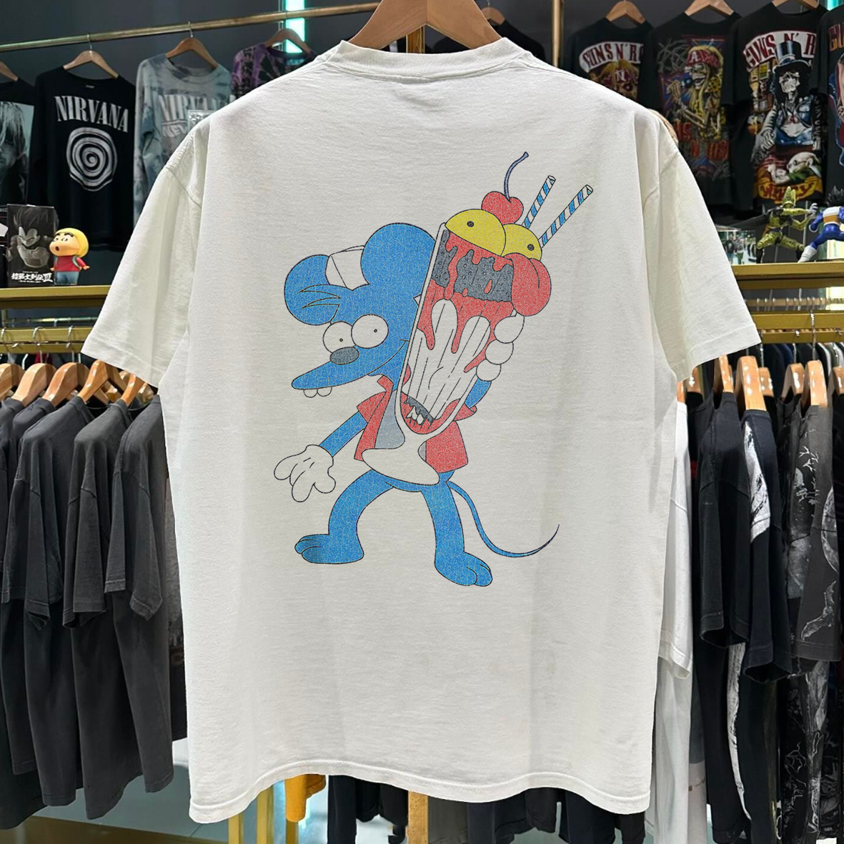 1994 Itchy & Scratchy "The Meat Grinder" Vintage Washed White T-Shirt