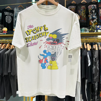 1994 Itchy & Scratchy "The Meat Grinder" Vintage Washed White T-Shirt