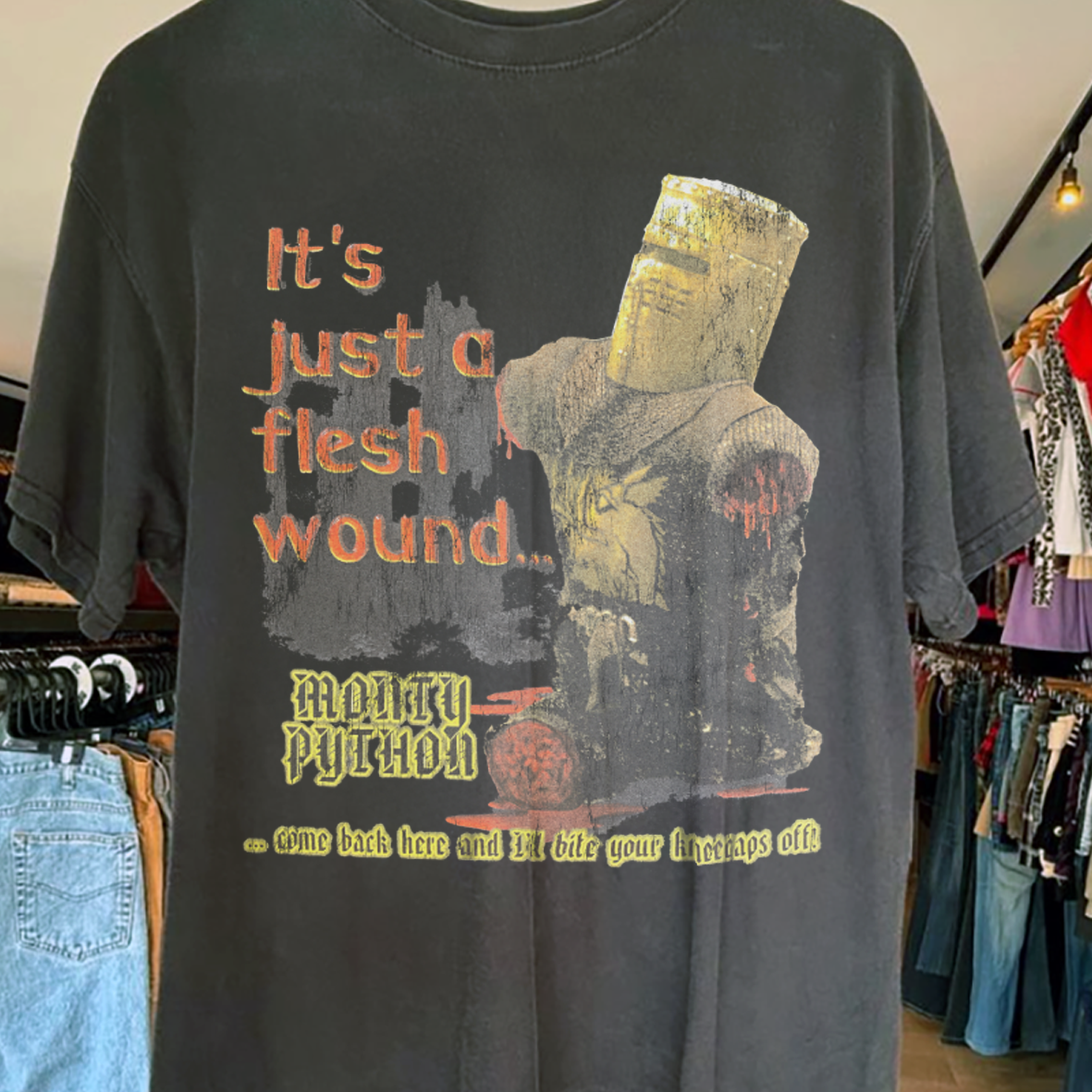 It's Just A Flesh Wound Monty Pythons 2001 Promo Vintage Washed Black T-Shirt