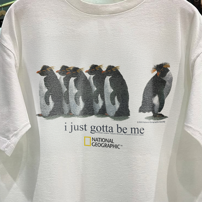 2001 'I Just Gotta Be Me' Rockhopper Nat Geo Rare Washed White T-Shirt