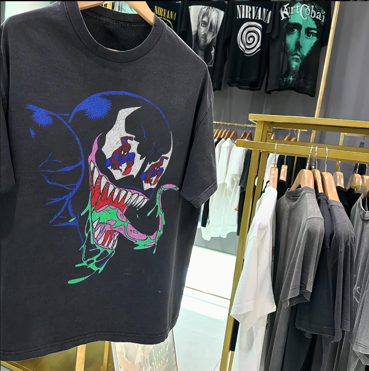 Venom 1995 Spidey Eyes Vintage Washed Black T-Shirt