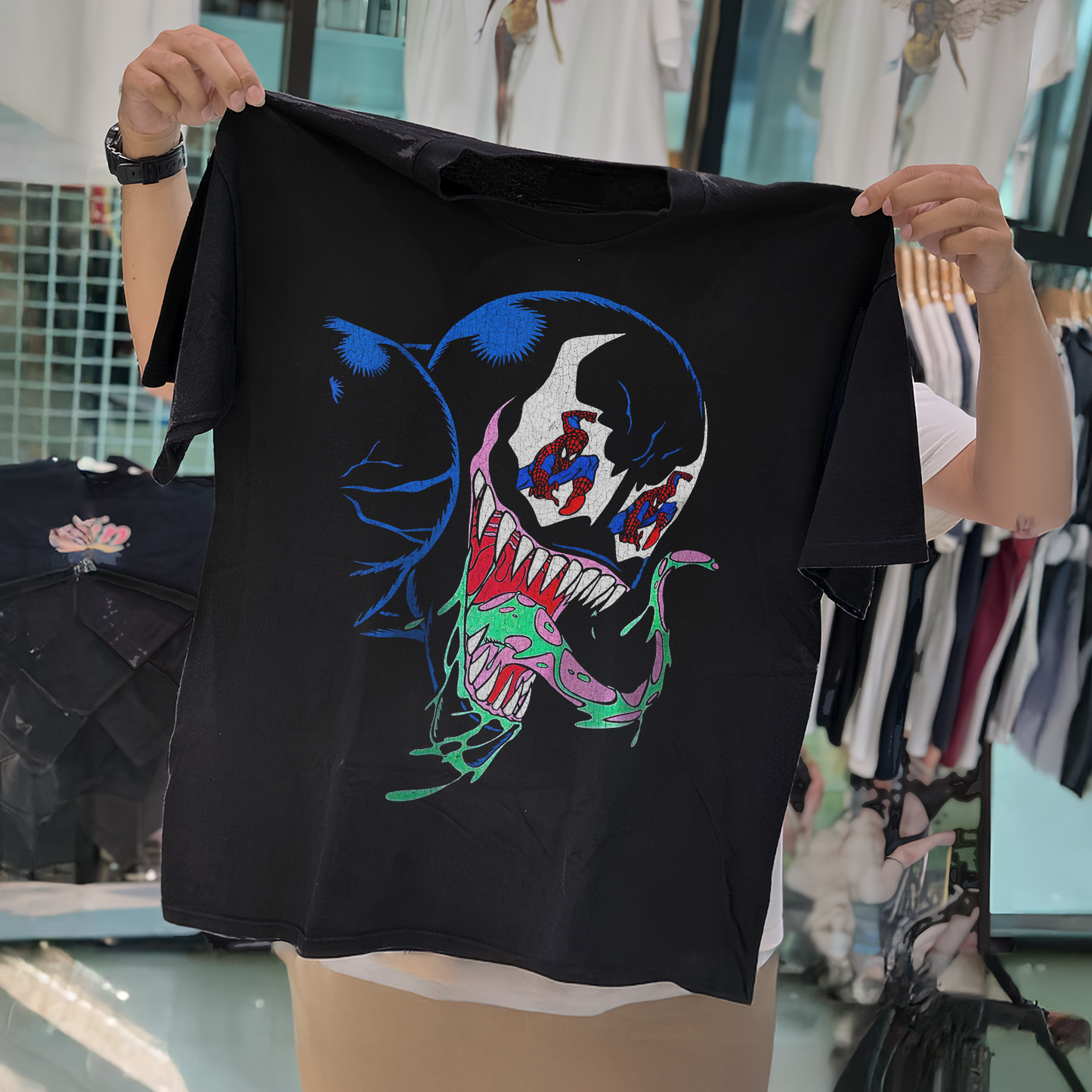 Venom 1995 Spidey Eyes Vintage Washed Black T-Shirt