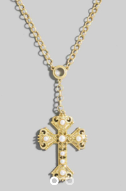 Pearl Studded Gothic Cross Pendant Necklace