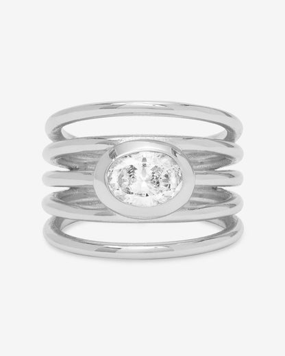 She's a Boss Stacked Ring - Silver|White Diamondettes