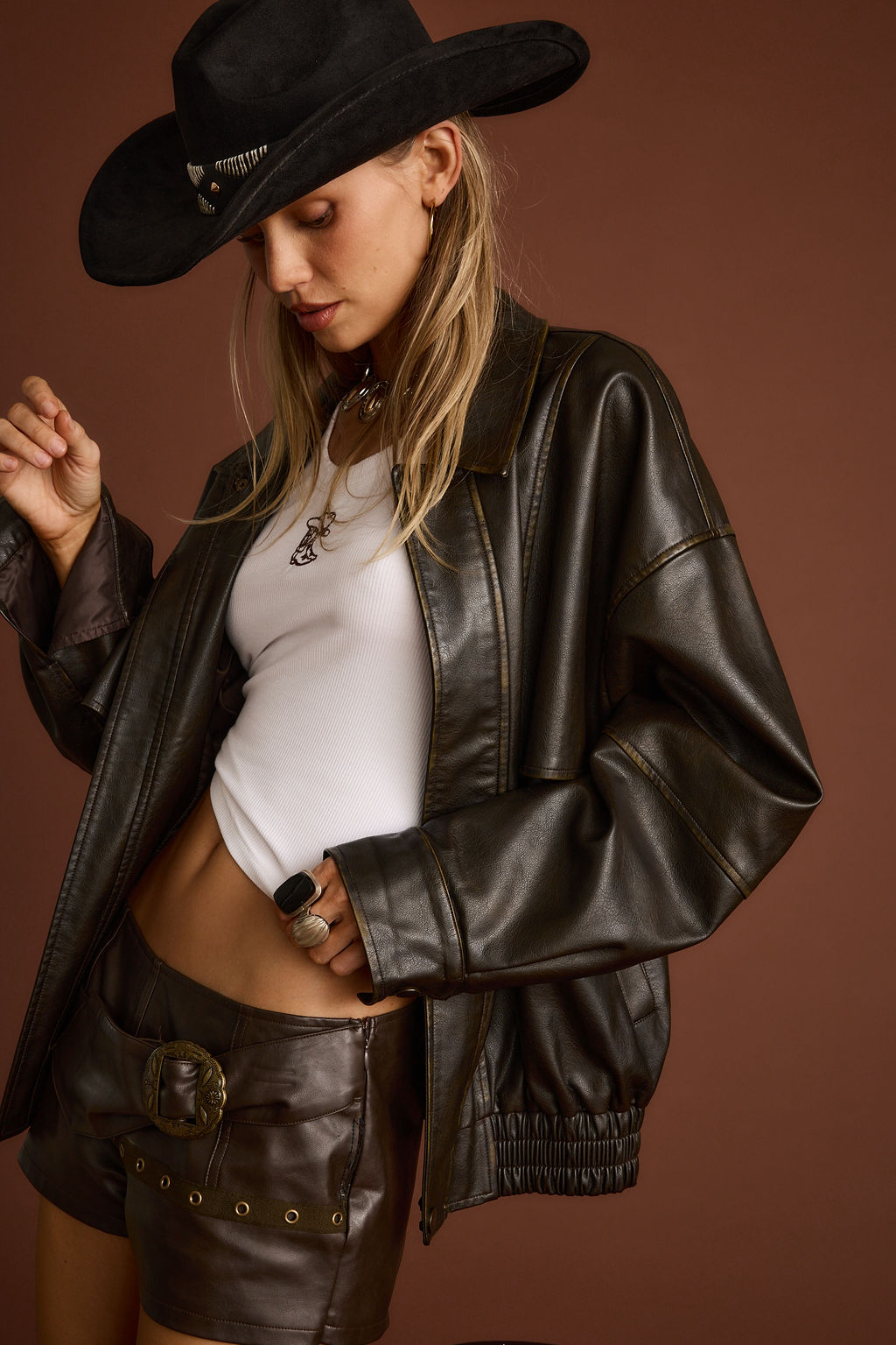 London Calling Brown Oversized Faux Leather Jacket