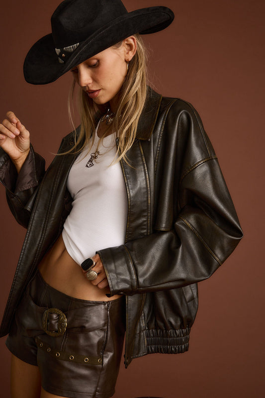 London Calling Brown Oversized Faux Leather Jacket