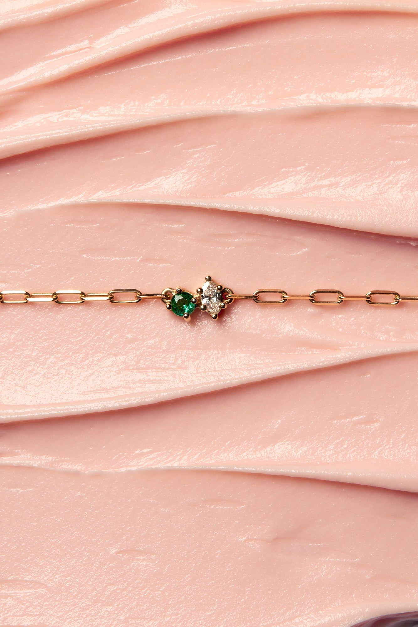 Marquise Diamond and Round Emerald Toi Et Moi Necklace | Yellow Gold
