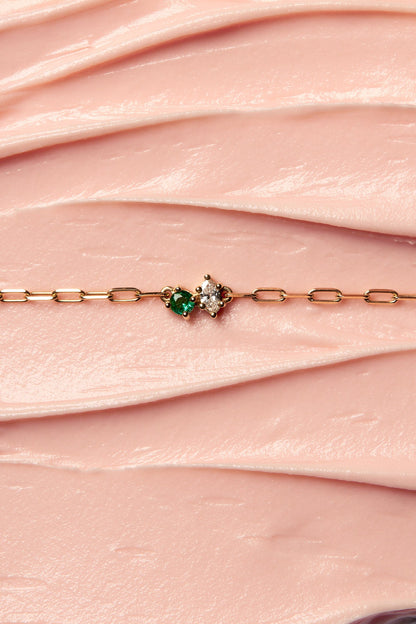 Marquise Diamond and Round Emerald Diamond Toi Et Moi Necklace | White Gold