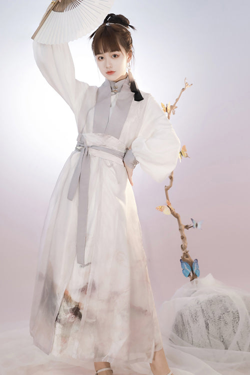 Beige Original Chinese Style Elegant Ink Printing Classic Lolita Hanfu Dress Full Set