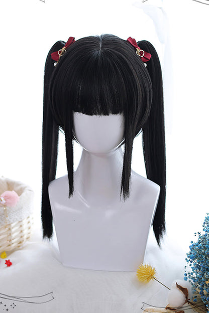 Black Natural Double Ponytail Short Hair Classic Lolita Wigs