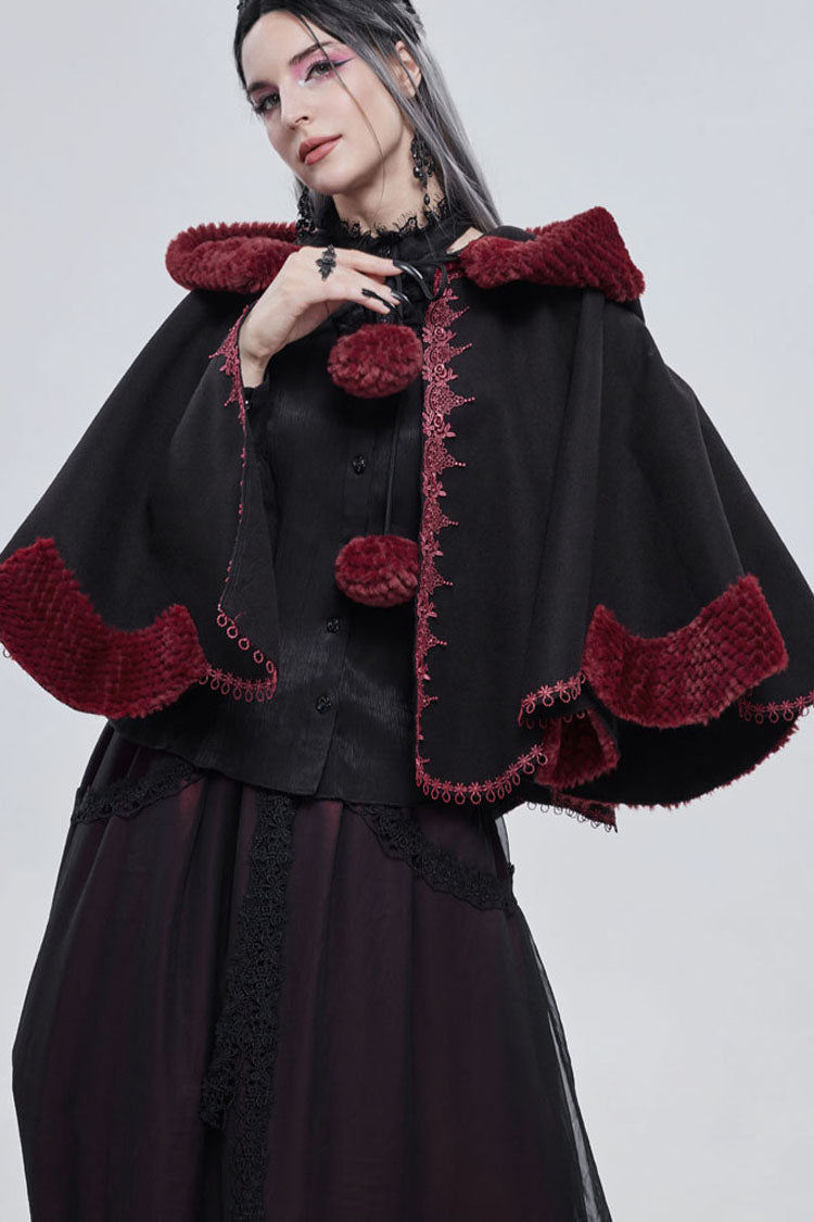 Black Gothic Petal-Shaped Double-Faced Contrast Women's Wool Hooded Shawl