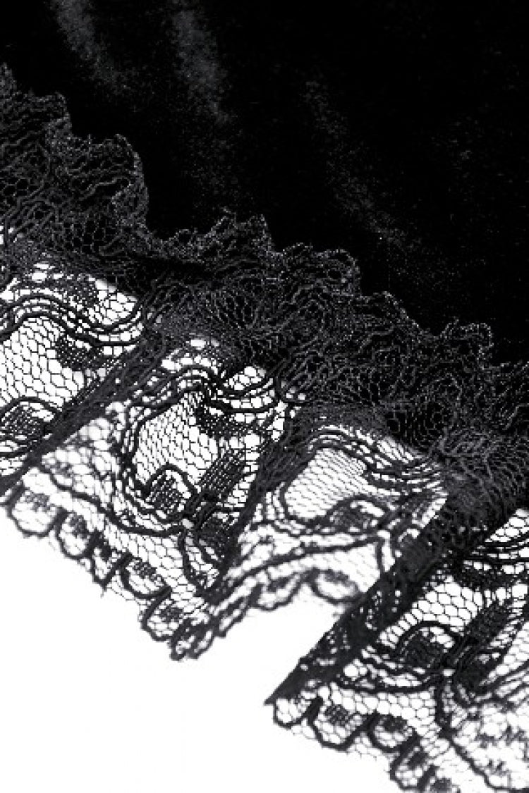 Black Long Puff Flared Sleeves Ruffled Lace Spliced Velvet Women's Gothic Cape