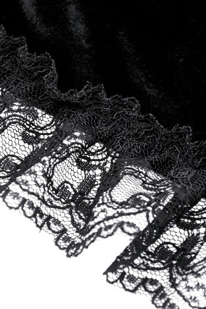 Black Long Puff Flared Sleeves Ruffled Lace Spliced Velvet Women's Gothic Cape