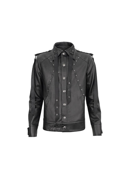 Black Lapel Collar Studded Strap Dashing Men's Punk Jacket