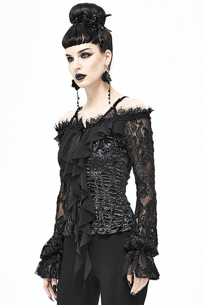 Black Lace Sleeves Velvet Sexy Womens Gothic Blouse