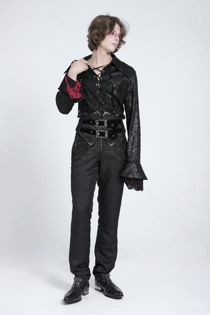 Black Long Trumpet Sleeves Lace-Up Men's Gothic Swallow-tailed Blouse