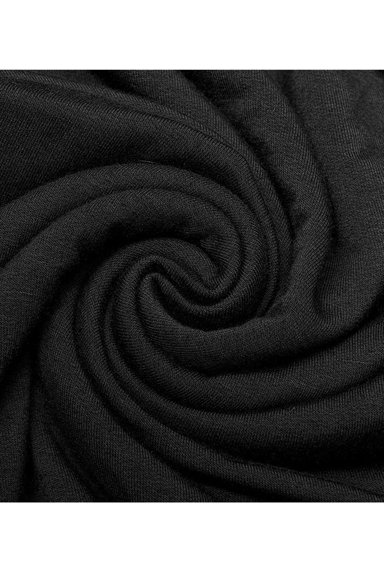 Black Cashmere Knitting Cross Fold Tie Rope Design High Collar Pleated Fit Women's Punk Dress