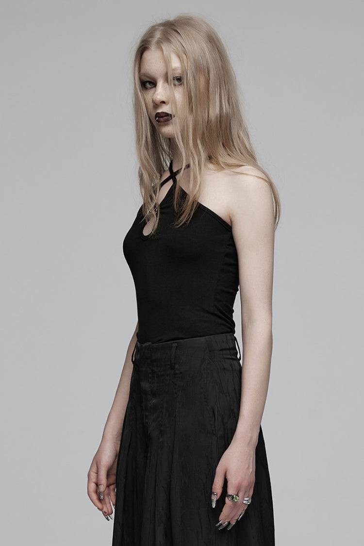 Black Halterneck Drop Hollow Women's Punk Vest