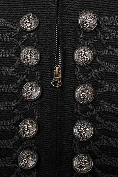 Black Metal Retro Button Decoration Long Sleeves Double Breasted Mens Steampunk Coat