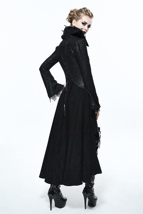 Black Floral Pattern Embroidered Womens Gothic Coat