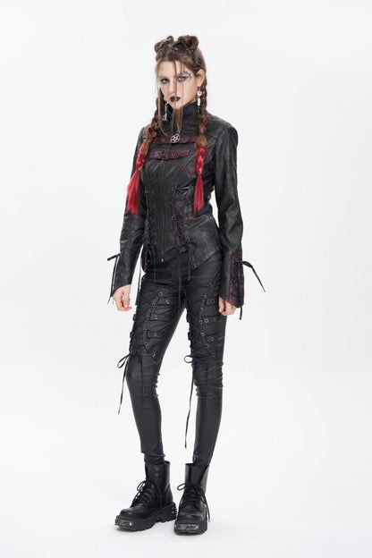 Black Pentacle Lace-Up Buckle Women's Punk Jacket