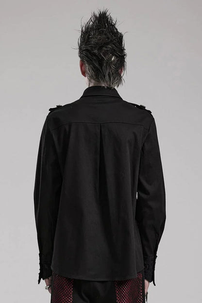 Black Hollow Hole Stitching Mens Steampunk Blouse