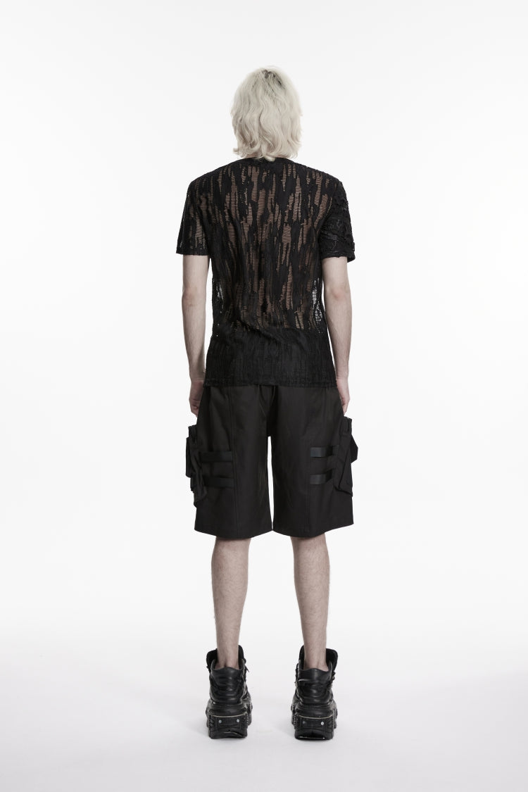 Black Buckled Men's Punk Cool Shorts with Big Pockets