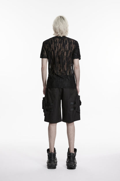 Black Buckled Men's Punk Cool Shorts with Big Pockets