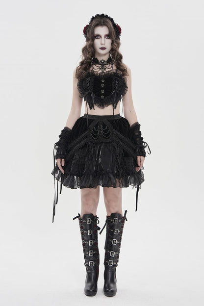 Black Off Shoulder Bow Lace Lace-Up Women's Gothic Ruffled Corset