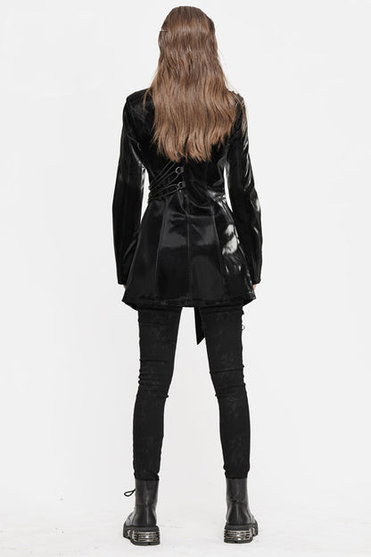 Black High Collar Slim Leather Womens Punk Coat