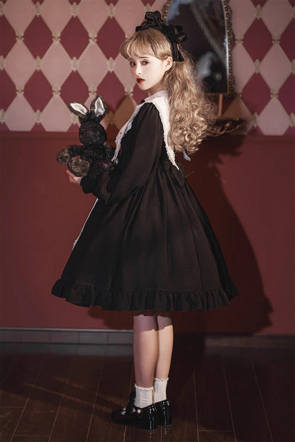 Black Long Sleeves Ruffle Bowknot Classic Gothic Elegant Nun Lolita Dress