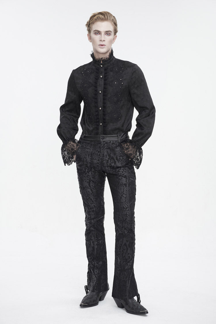 Black Lace Up Totem Printed Men's Punk Flared Pants