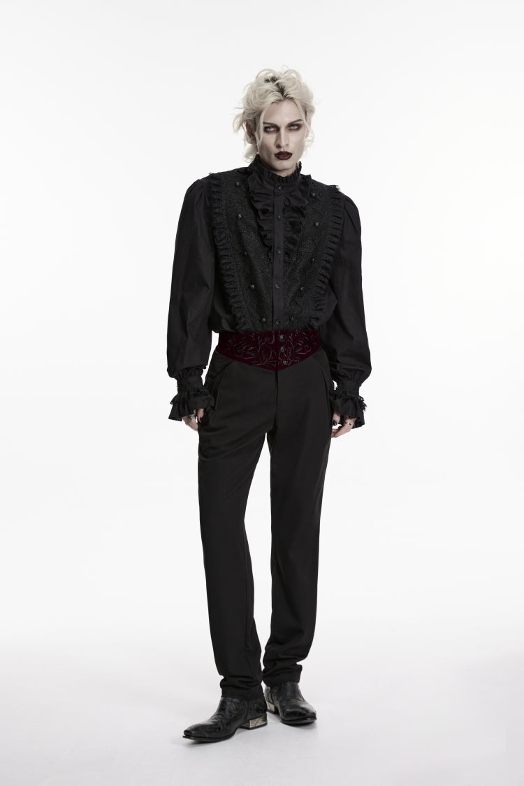 Black Embroidered Spliced Slim Men's Gothic Pants