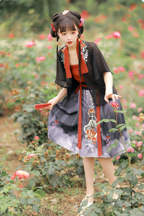 Black Chinese Style Song Dynasty Spring And Summer Three Piece Sweet Hanfu Dress