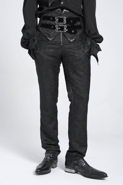 Black Double Buckles High Waisted Embroidery Men's Gothic Suit Pants